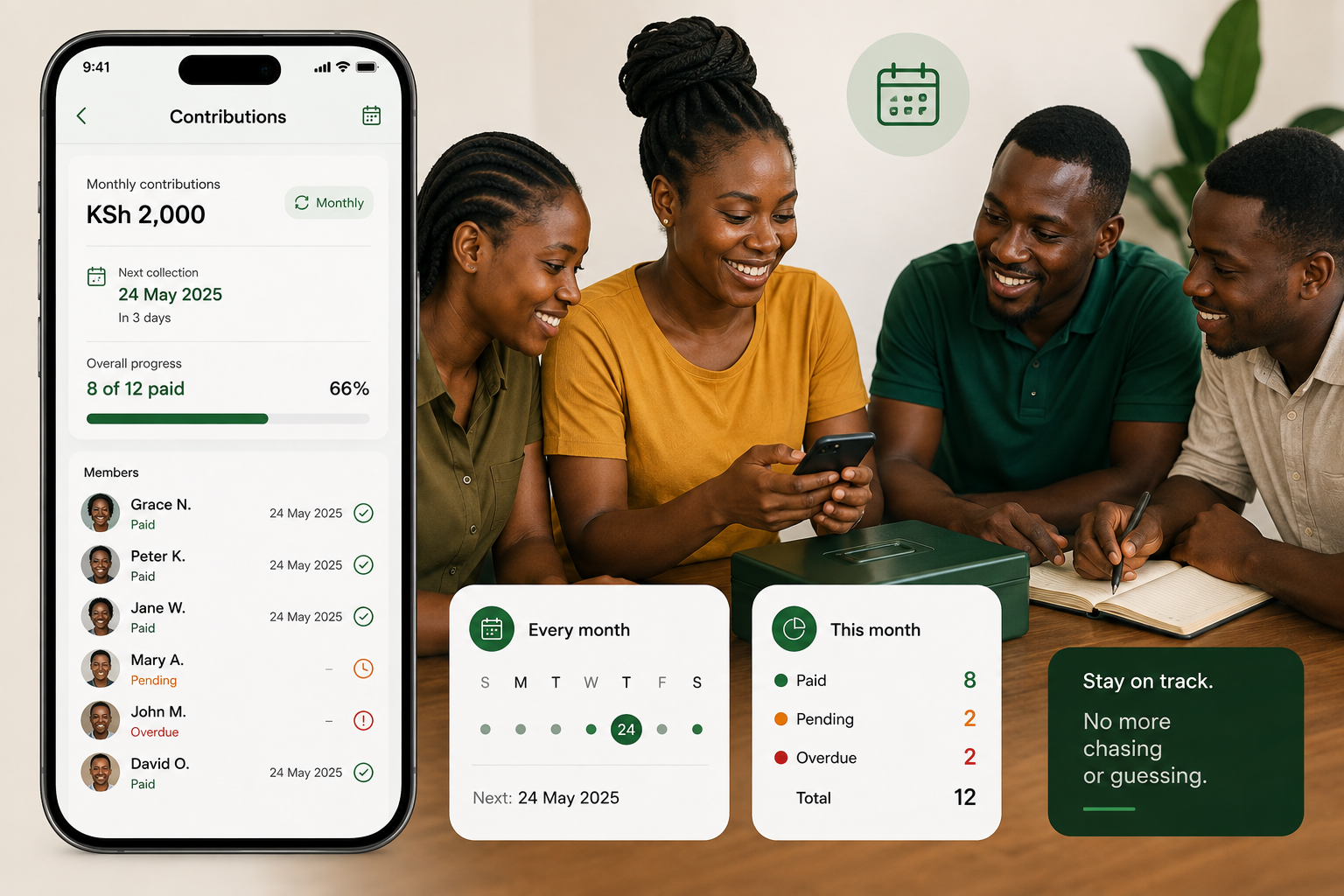 Contribution schedule with paid and due members
